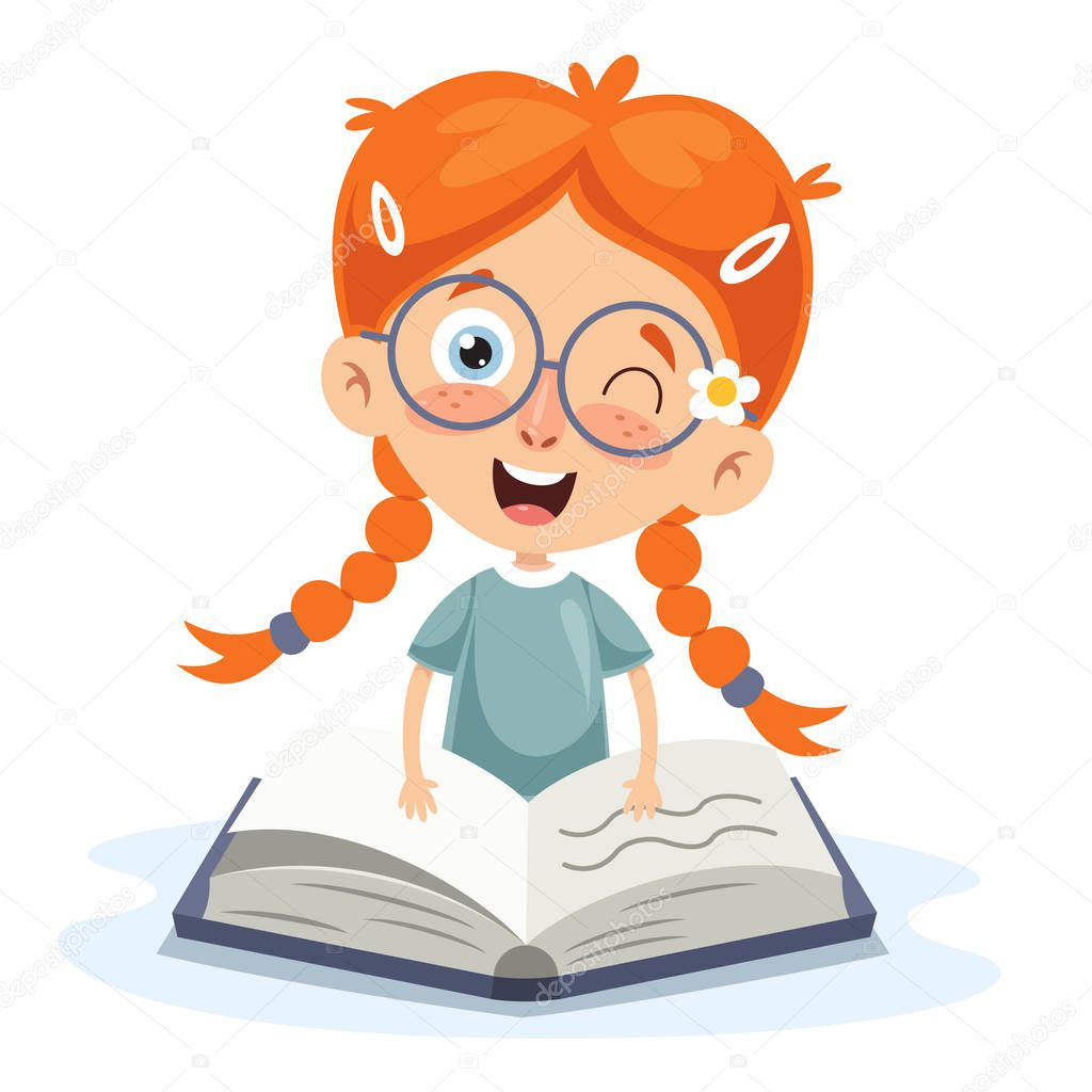 Vector Illustration Of Kid Reading Book