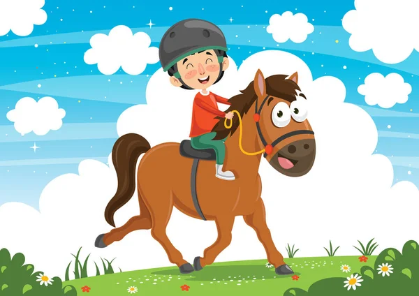 Ilustración Vectorial Del Caballo Montar Caballo Infantil — Vector de stock