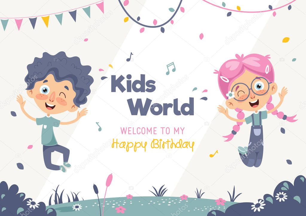 Kids Birthday Template Vector Illustration