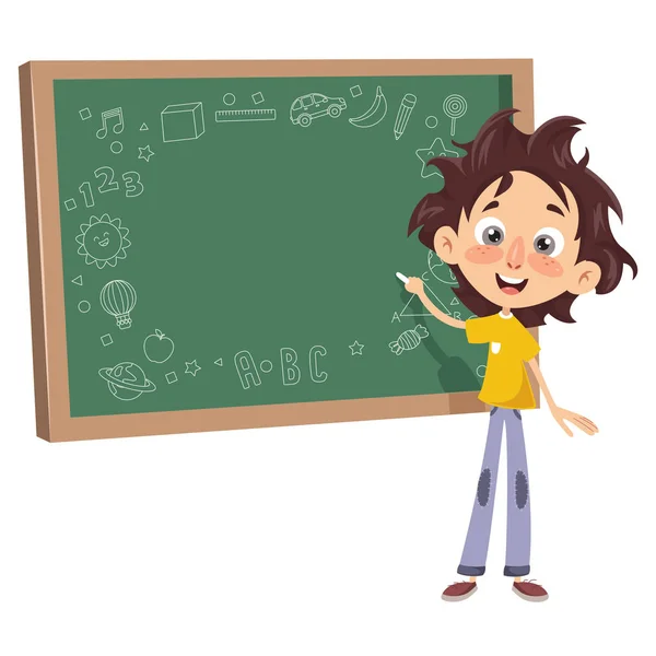 一个孩子在黑板上写字的矢量插图 — 图库矢量图片