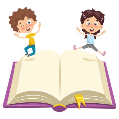 Vektör çizim çocuklar üzerinde kitap atlama