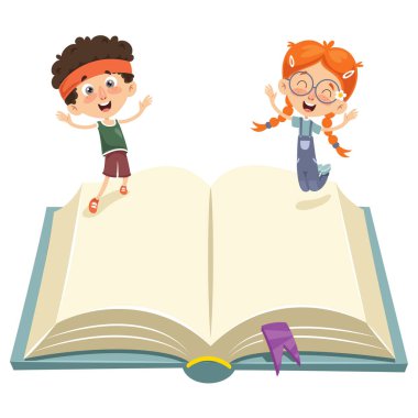 Vektör çizim çocuklar üzerinde kitap atlama