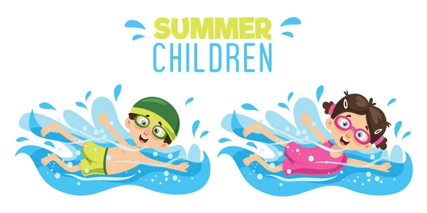 Vector Illustration Kid Swimming — Stock Vector