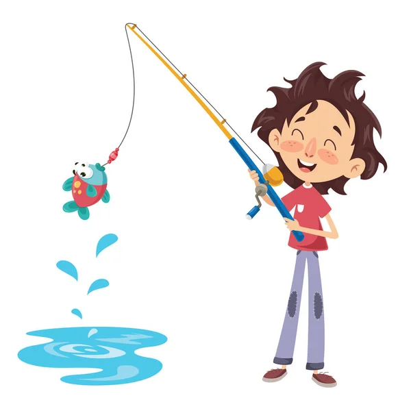 Ilustración Vectorial Una Pesca Niño — Vector de stock