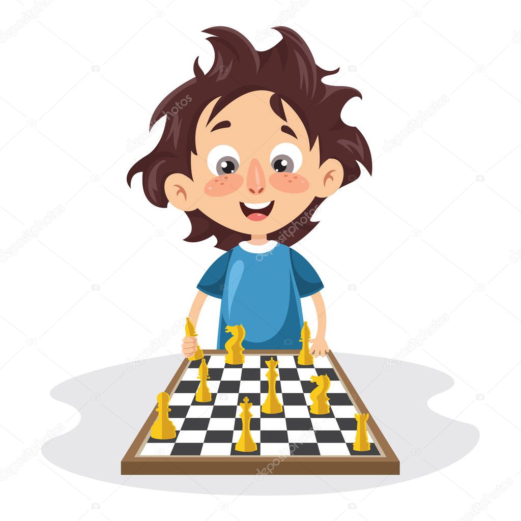 Vector Illustration Of A Kid Playing Chess