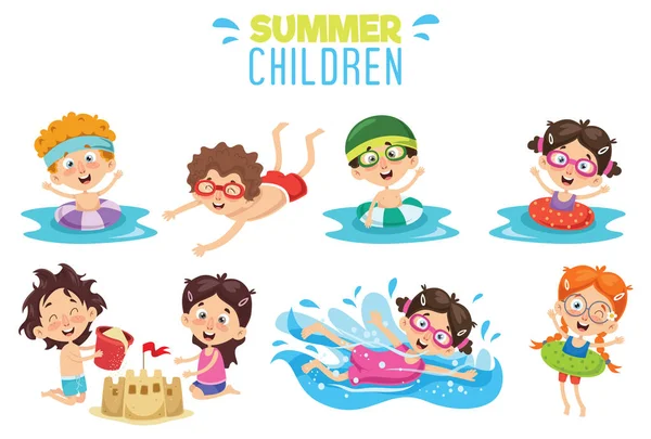 Ilustración Vectorial Niños Verano — Vector de stock