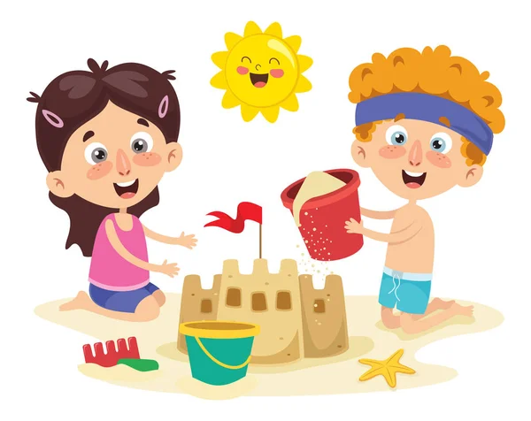 Ilustración Vectorial Niños Verano — Vector de stock