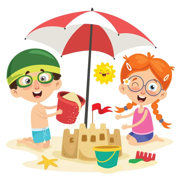 Ilustración Vectorial Niños Verano — Vector de stock