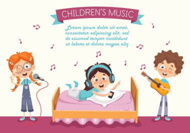 Çocuk müzik dinlemek vektör çizim