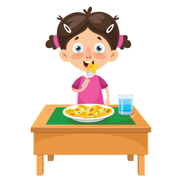 Vector Illustration Of Kid Cooking Meal
