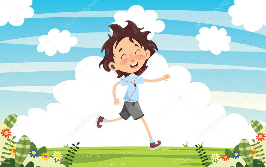 Vector Illustration Of Kid Running