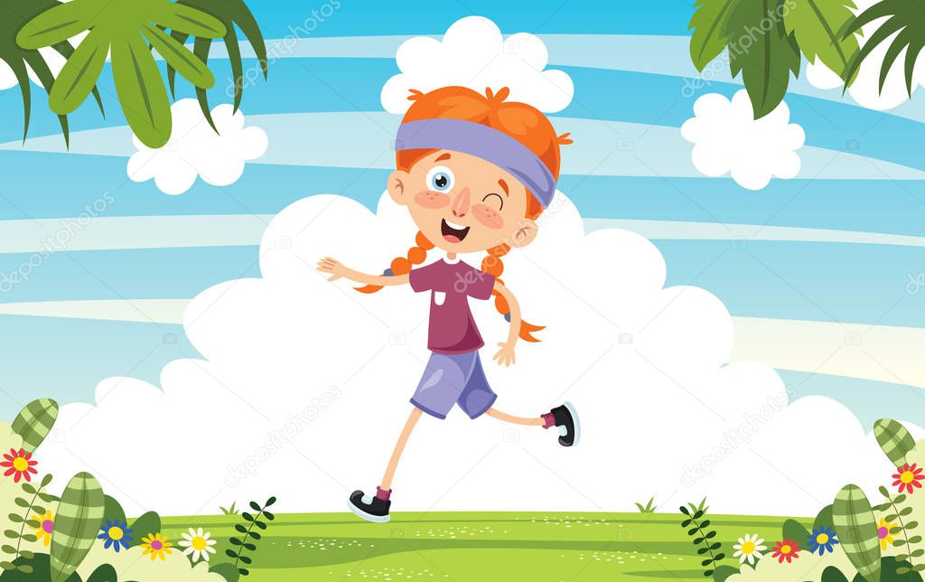 Vector Illustration Of Kid Running