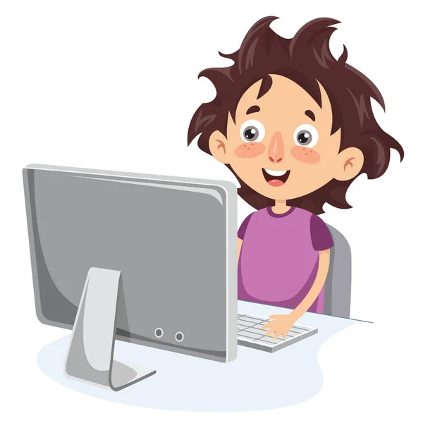 Illustrazione Vettoriale Del Bambino Con Computer — Vettoriale Stock