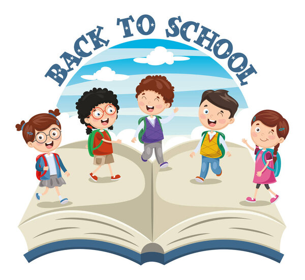 Векторная иллюстрация возвращения детей в школу
