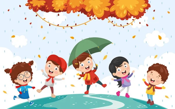 Vector Illustration Autumn Children — Stock Vector