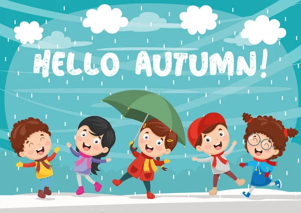 Ilustración Vectorial Niños Otoño — Vector de stock