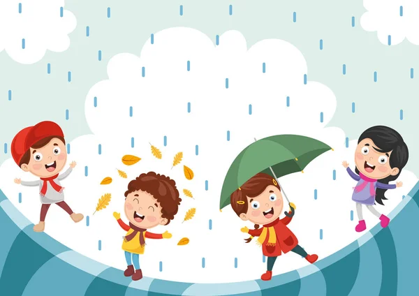 Ilustración Vectorial Niños Otoño — Vector de stock