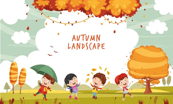 Ilustración Vectorial Niños Otoño — Archivo Imágenes Vectoriales