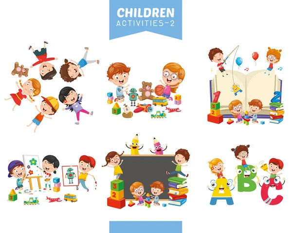 Vector Illustration Children Activities Set — Stock Vector