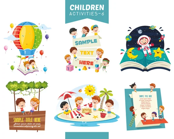 Ilustração Vetorial Conjunto Atividades Para Crianças — Vetor de Stock
