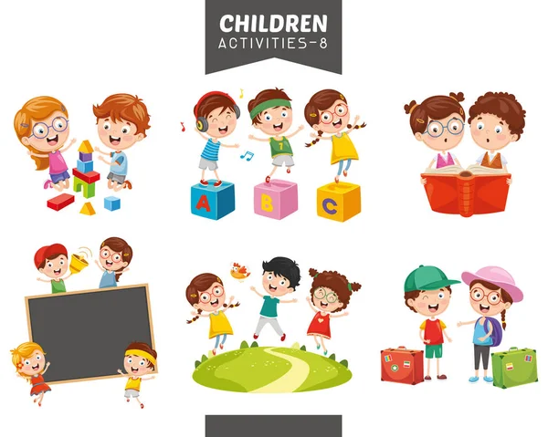 Vektor Illustration Der Kinder Aktivitäten Eingestellt — Stockvektor