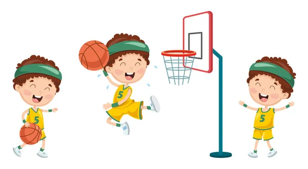 Vektorillustration Kid Spelar Basket — Stock vektor