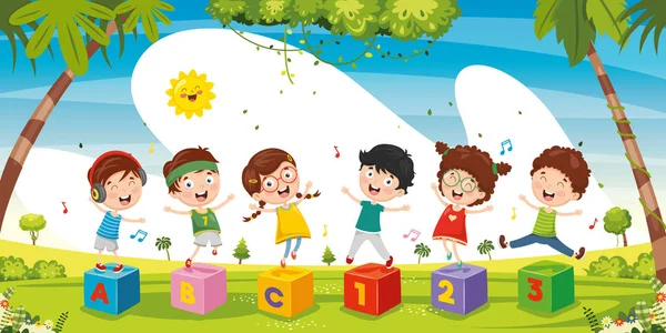 Vektor Illustration Von Kindern Die Draußen Spielen — Stockvektor