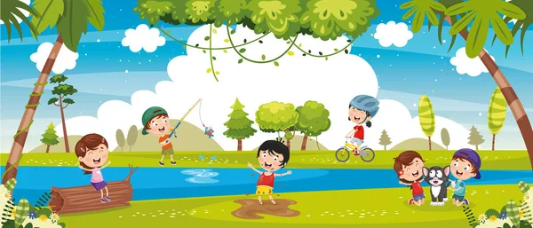 Vector Illustration Kids Playing — Stock Vector