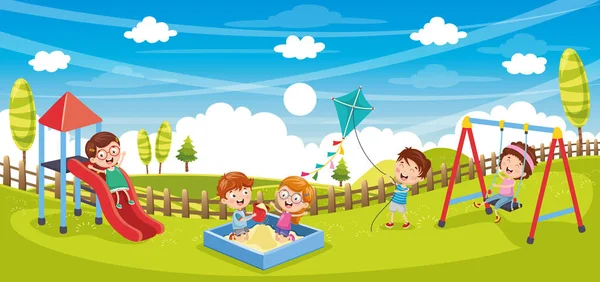 Ilustración Vectorial Niños Jugando Fuera — Vector de stock