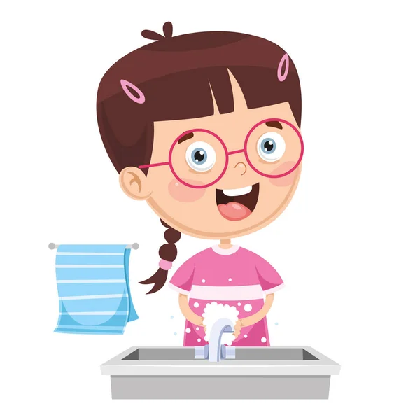 Vector Illustration Kid Washing Hands — Stock Vector