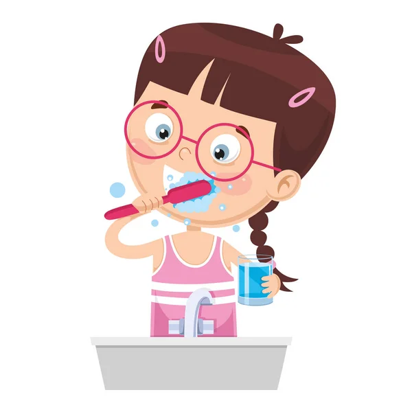 Vector Illustration Kid Brushing Teeth — Stock Vector