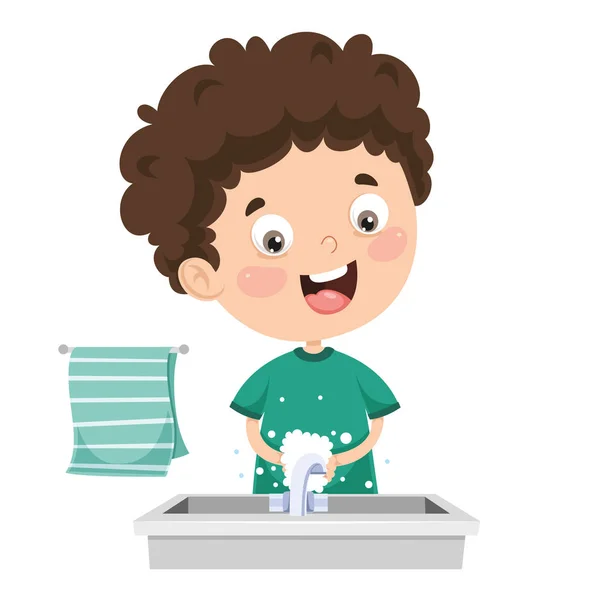 Vector Illustration Kid Washing Hands — Stock Vector