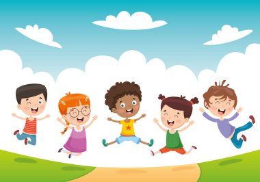 Çocuklar oynarken vektör çizim