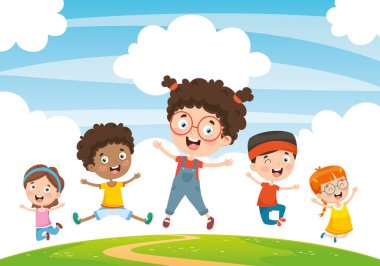 Çocuklar oynarken vektör çizim