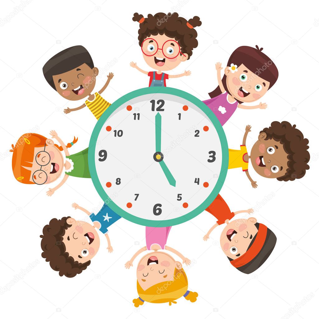 Vector Illustration Of Kids Showing Time