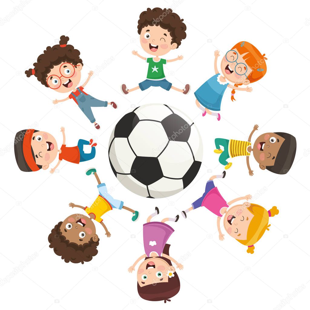 Vector Illustration Of Kids Playing Around A Ball