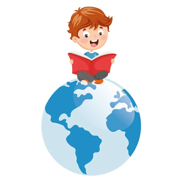 Vector Illustration Kid Reading Book — Stock Vector