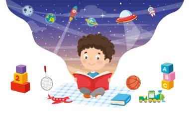 Vektör çizim çocuk okuma kitabı