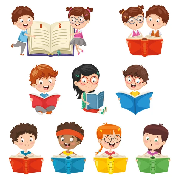 Vector Illustration Kids Reading Book — Stock Vector