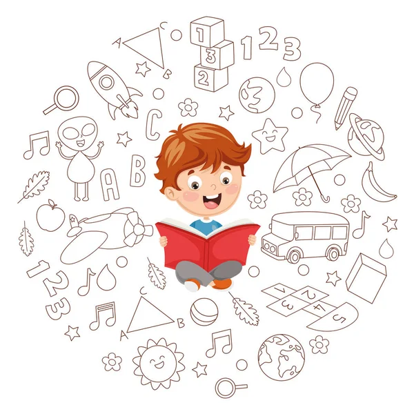 Vector Illustration Kid Reading Book — Stock Vector