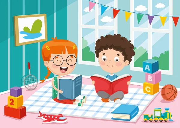 Ilustración Vectorial Del Libro Lectura Niños — Archivo Imágenes Vectoriales