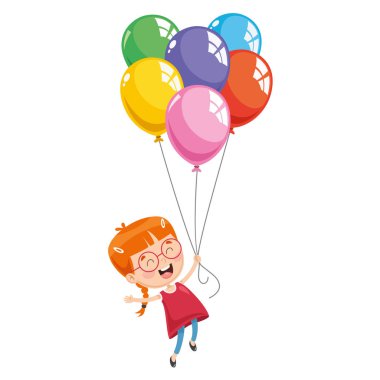 Çocuklar balonlarla uçan vektör çizim