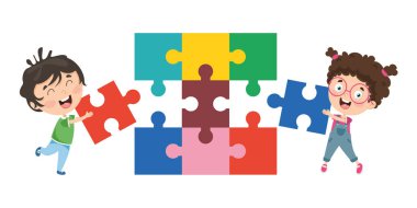 Vektör çizim Puzzle oynayan çocuklar