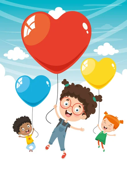 Vectorillustratie Van Kinderen Vliegen Met Ballonnen — Stockvector