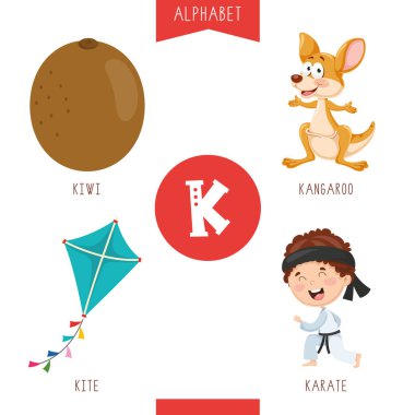 Alfabe harf K ve resimler vektör çizimi
