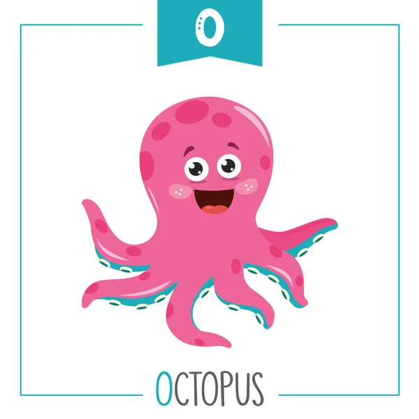 Vector Illustration Alphabet Letter Octopus Dalam Bahasa Inggris - Stok Vektor