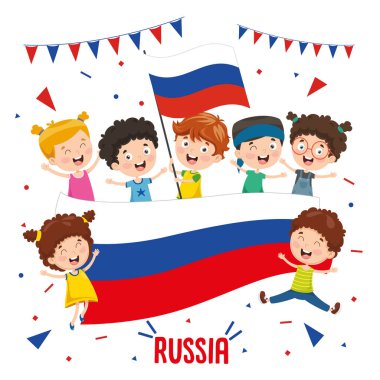 Rusya bayrak tutan çocuk vektör çizim