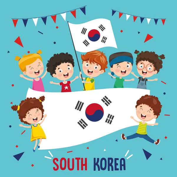 Векторная Иллюстрация Детей Флагом Республики Корея — стоковый вектор