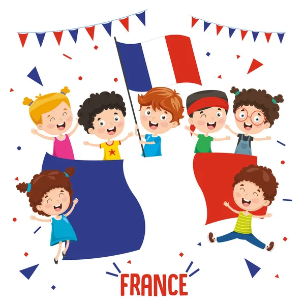 Ilustracja Wektorowa Dzieci Trzymając Flaga Francji — Wektor stockowy