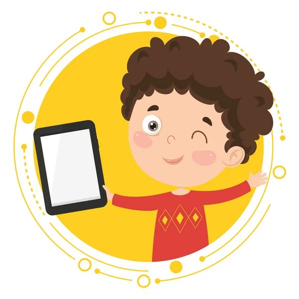 Ilustração Vetorial Criança Usando Tablet — Vetor de Stock